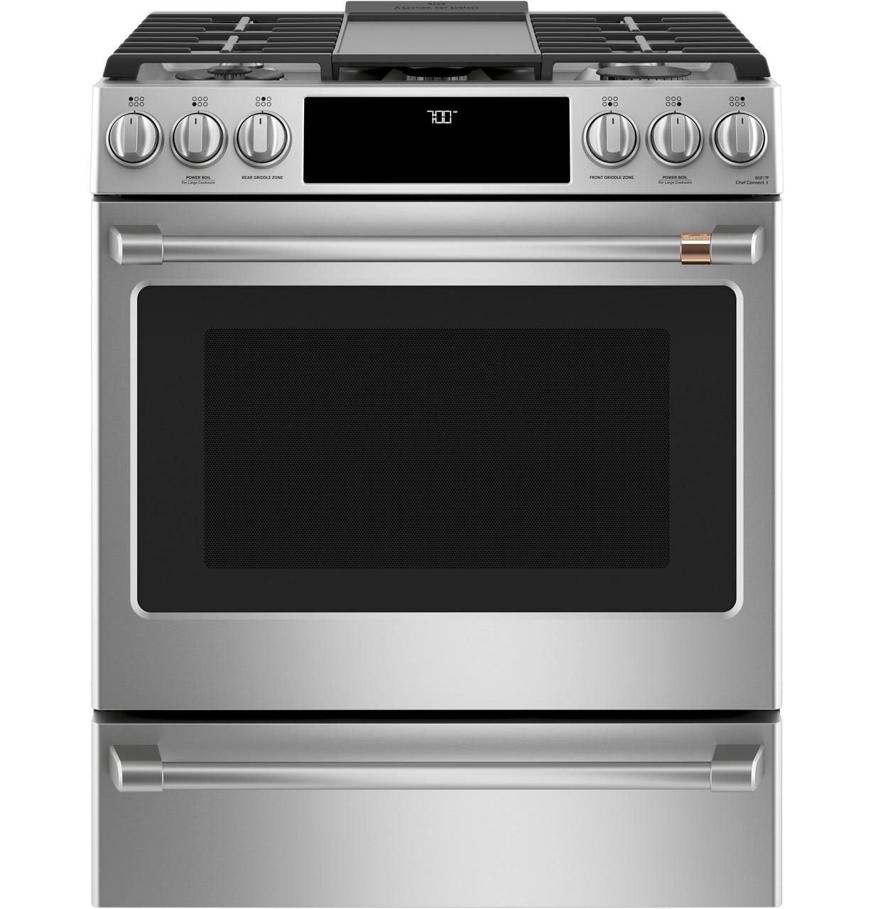 Cafe CGS700P2MS1 CAF(EBACK)™ 30" Smart Slide-In, Front-Control, Gas Range with Convection Oven