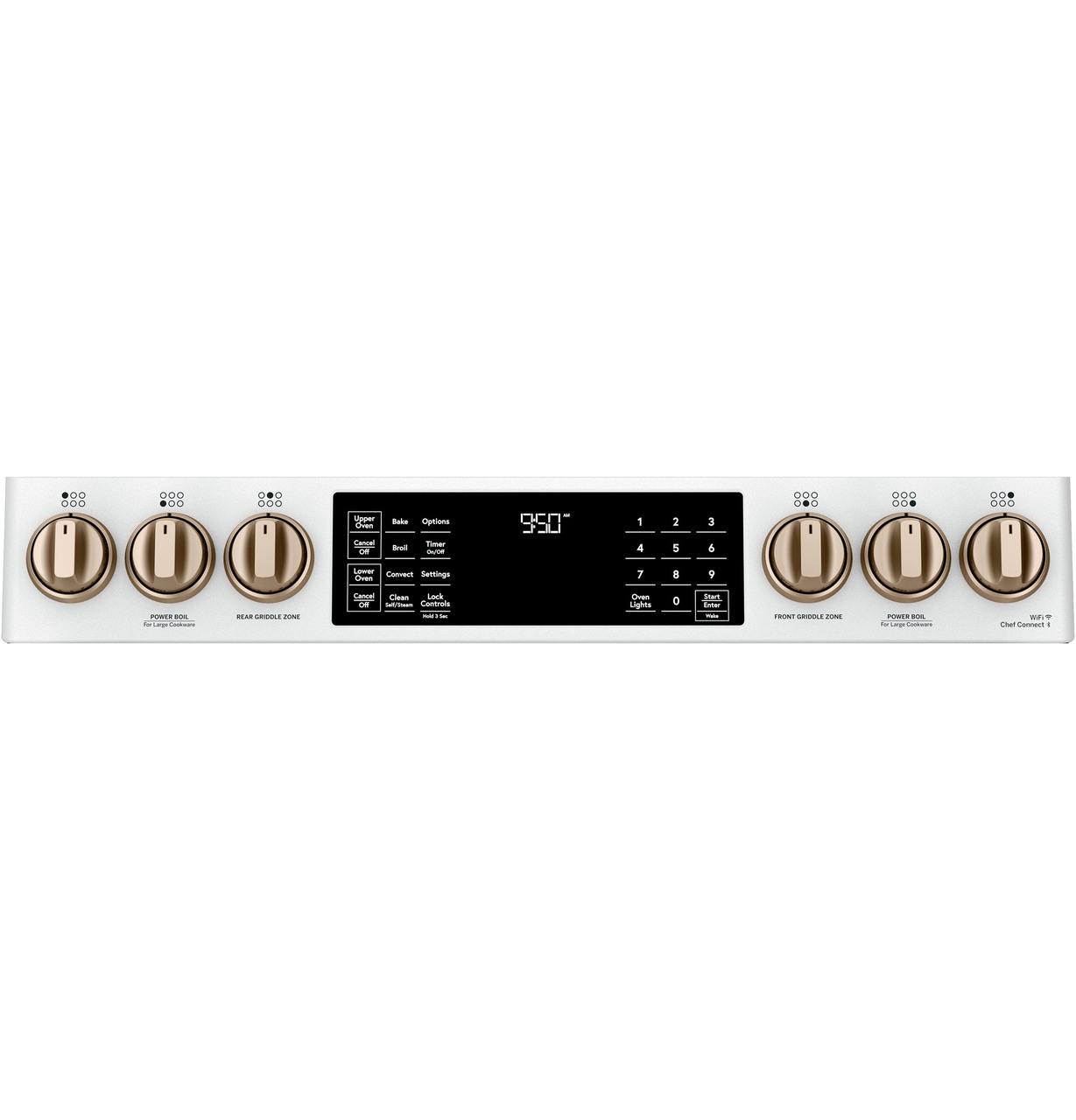 Cafe C2S950P4MW2 CAF(EBACK)™ 30" Smart Slide-In, Front-Control, Dual-Fuel, Double-Oven Range with Convection