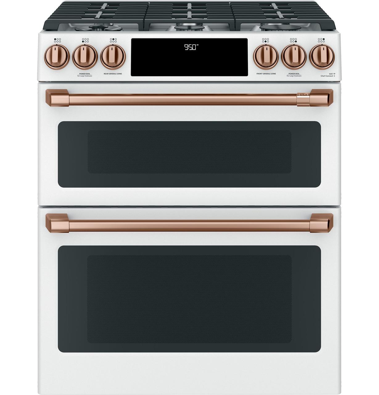 Cafe C2S950P4MW2 CAF(EBACK)™ 30" Smart Slide-In, Front-Control, Dual-Fuel, Double-Oven Range with Convection