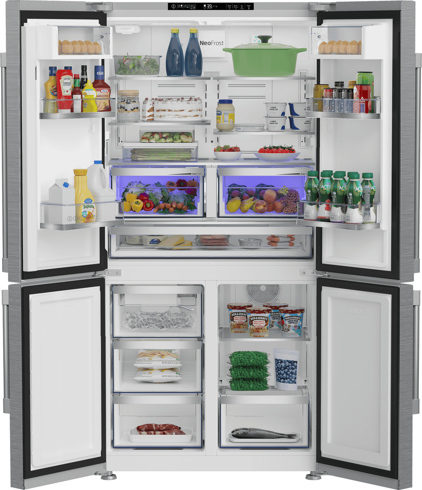 Beko BFFD3626SS 36" French Four-Door Stainless Steel Refrigerator with auto Ice Maker, Water Dispenser