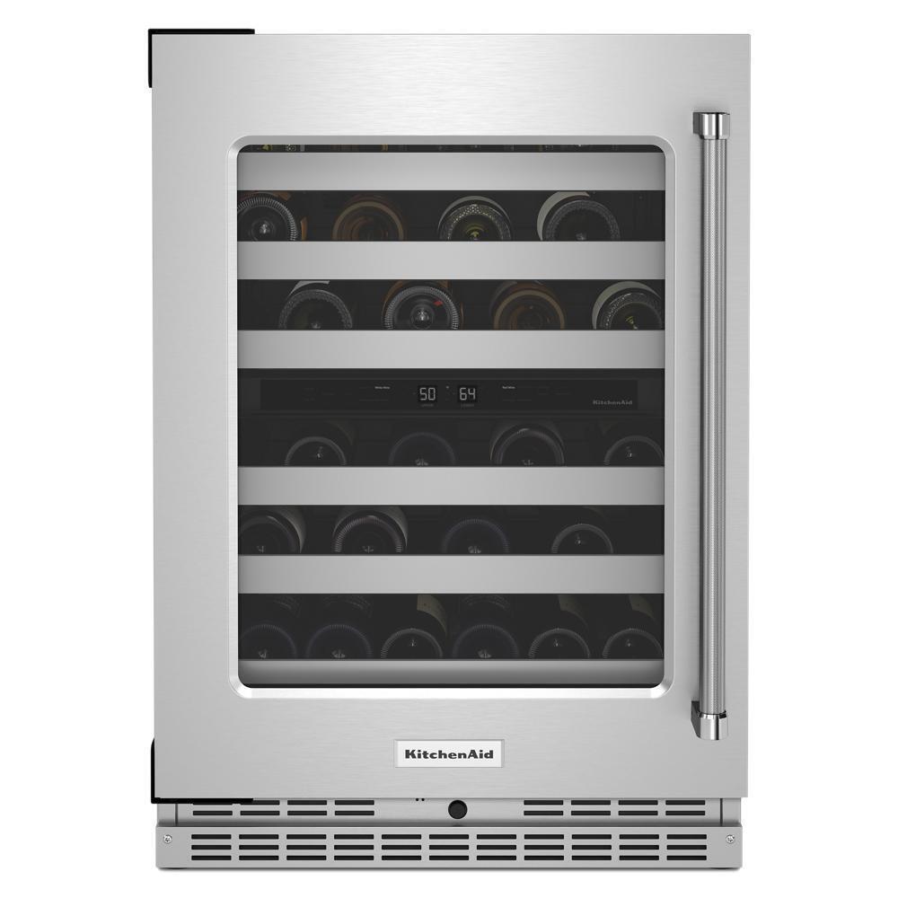 Kitchenaid KUWL314KSS 24" Undercounter Wine Cellar with Glass Door and Metal-Front Racks