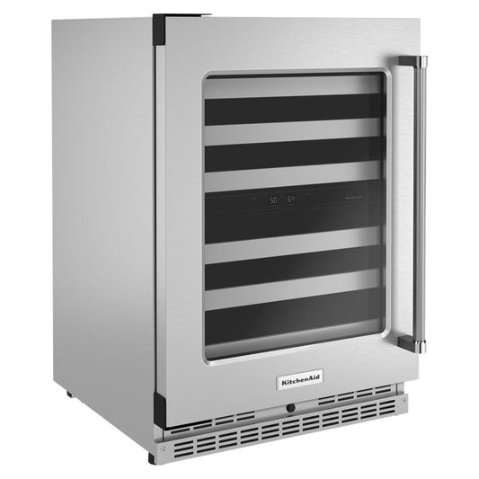 Kitchenaid KUWL314KSS 24" Undercounter Wine Cellar with Glass Door and Metal-Front Racks