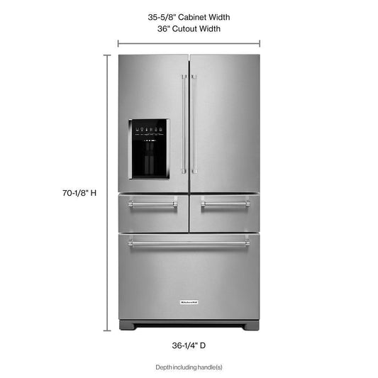 Kitchenaid KRMF706ESS 25.8 Cu. Ft. 36" Multi-Door Freestanding Refrigerator with Platinum Interior Design