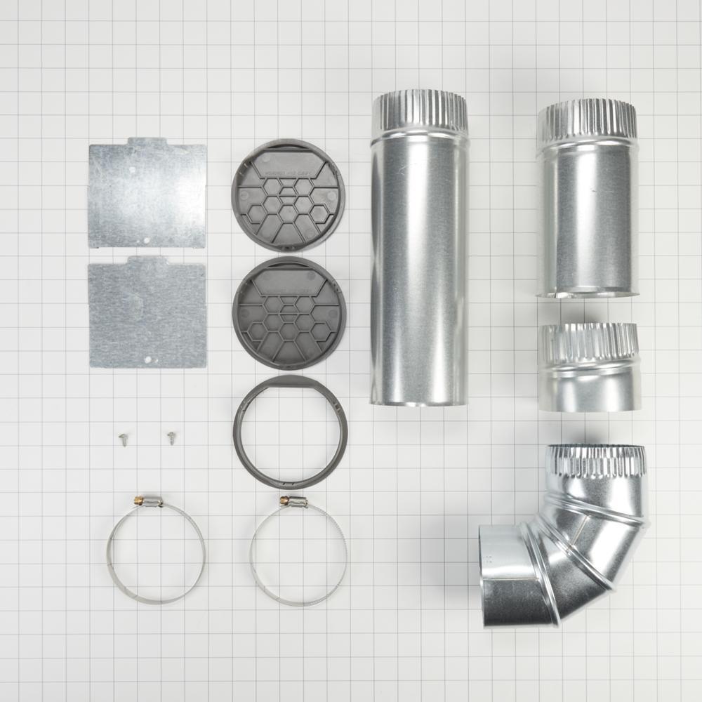 Whirlpool W10323246 4-way internal dryer vent kit for Left, Right, and Bottom venting, compatible with WE/GD94/95/97HEX & ME/GD6000/7000X models.