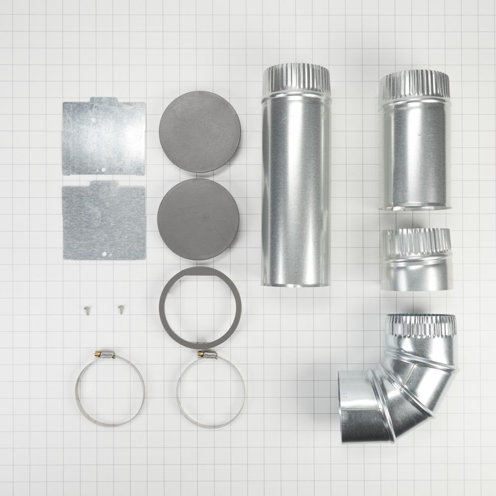 Whirlpool W10323246 4-way internal dryer vent kit for Left, Right, and Bottom venting, compatible with WE/GD94/95/97HEX & ME/GD6000/7000X models.