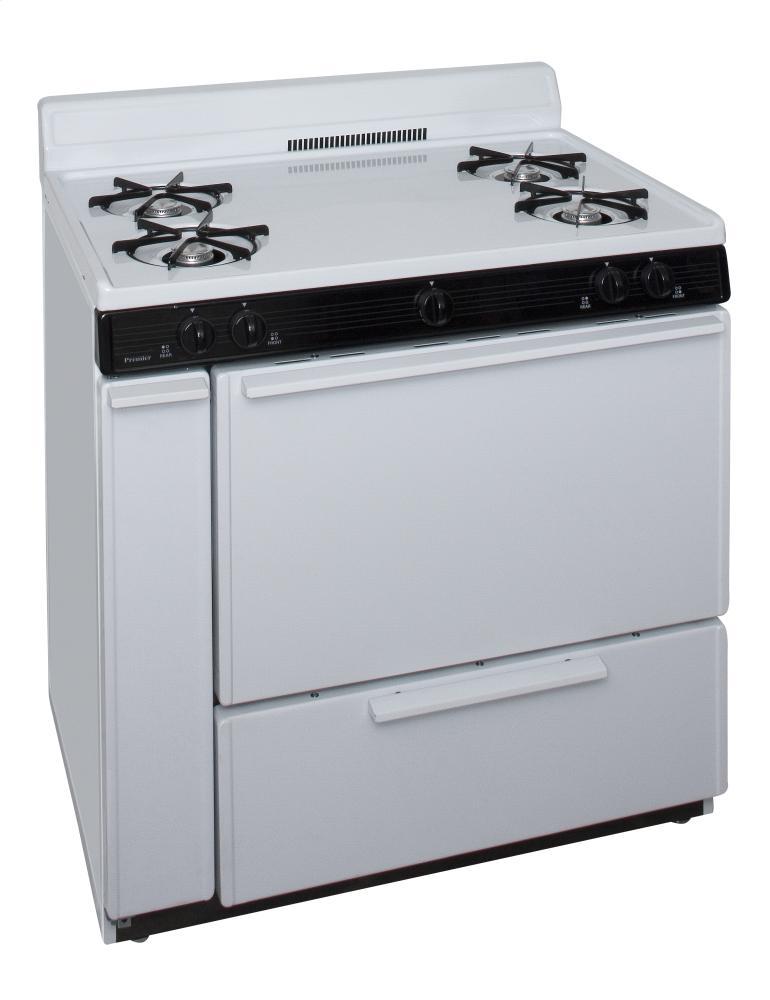 Premier BLK100WP 36 in. Freestanding Battery-Generated Spark Ignition Gas Range in White