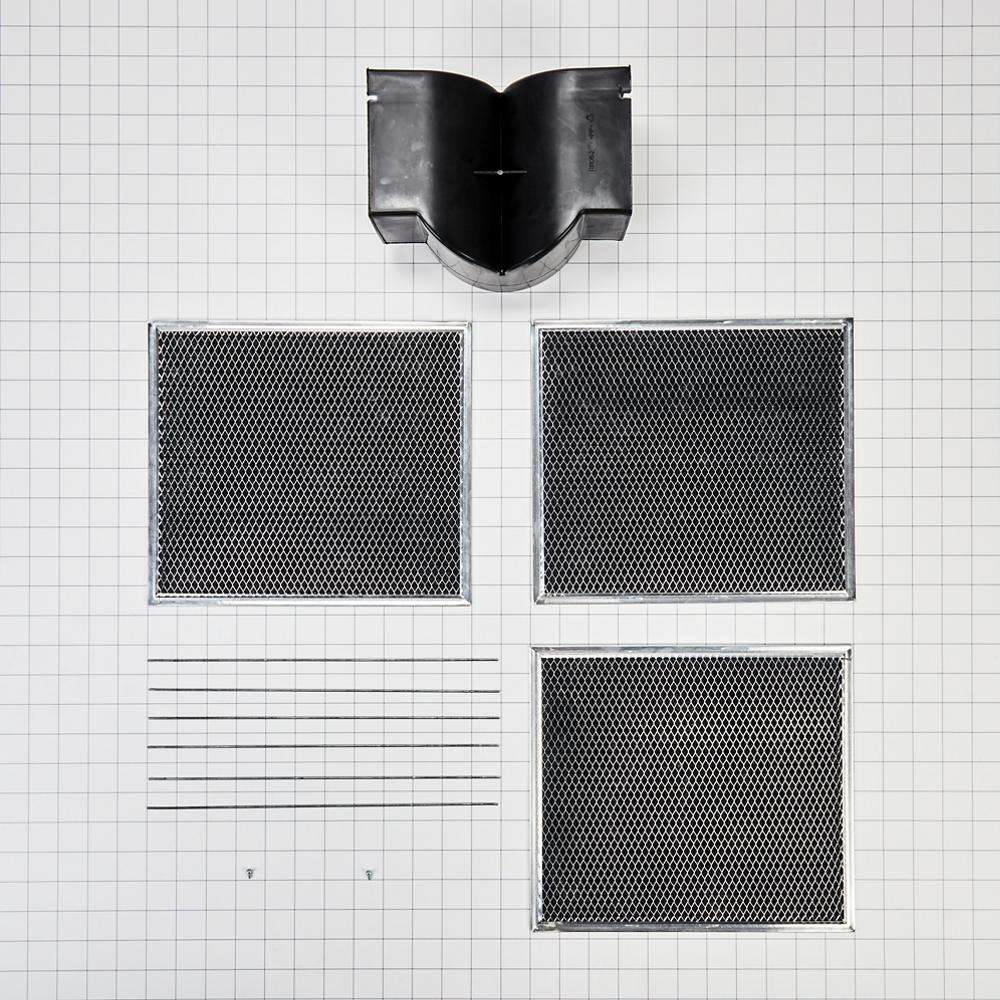 Whirlpool W11430940 Range Wall Hood Recirculation Kit - Silver (Includes Two Charcoal Filters, Four Rod-Style Clips, and One Deflector Damper)