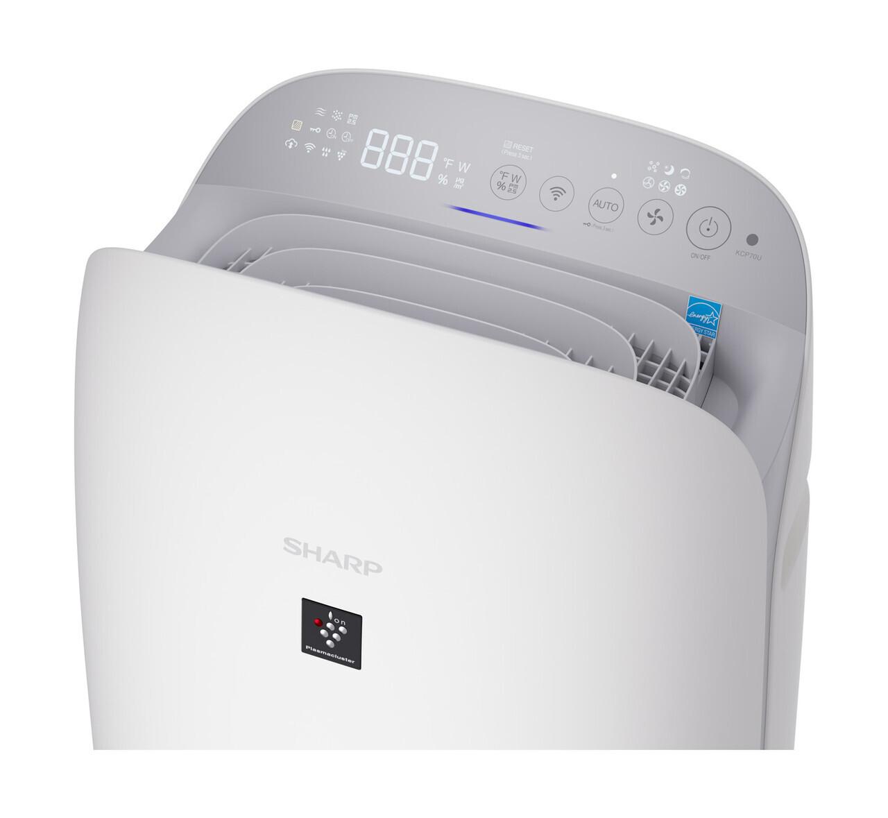 KCP70UW Sharp Smart Plasmacluster Ion Air Purifier with True HEPA + Humidifier for Large Rooms