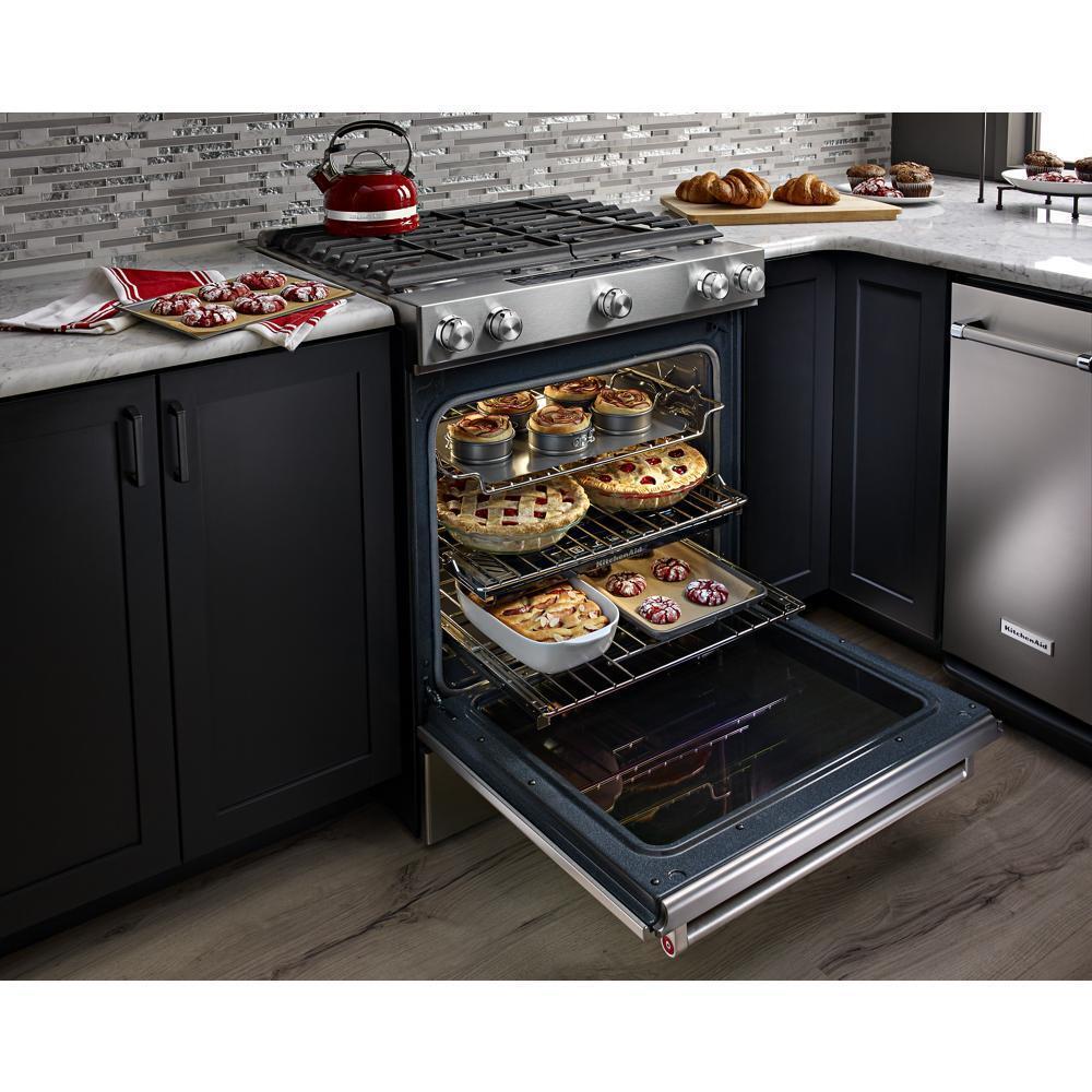 Kitchenaid KSGB900ESS 30-Inch 5 Burner Gas Convection Slide-In Range with Baking Drawer