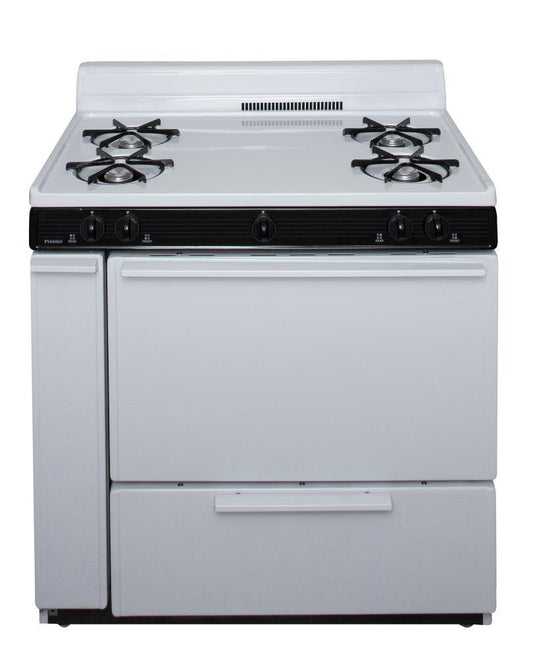Premier BLK100WP 36 in. Freestanding Battery-Generated Spark Ignition Gas Range in White