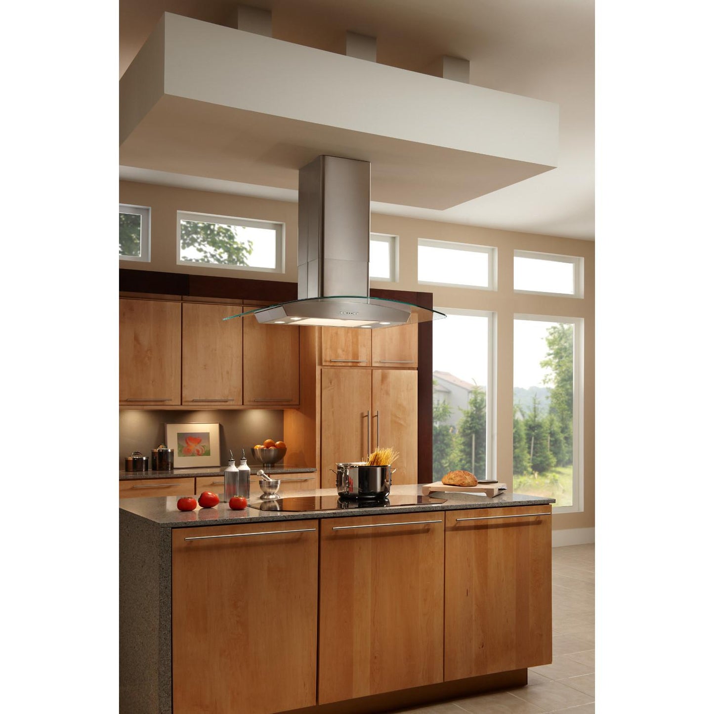 Broan® Elite 35-3/8-Inch x 25-5/8-Inch Convertible Curved Glass Canopy Island Range Hood, 520 Max Blower CFM, Stainless