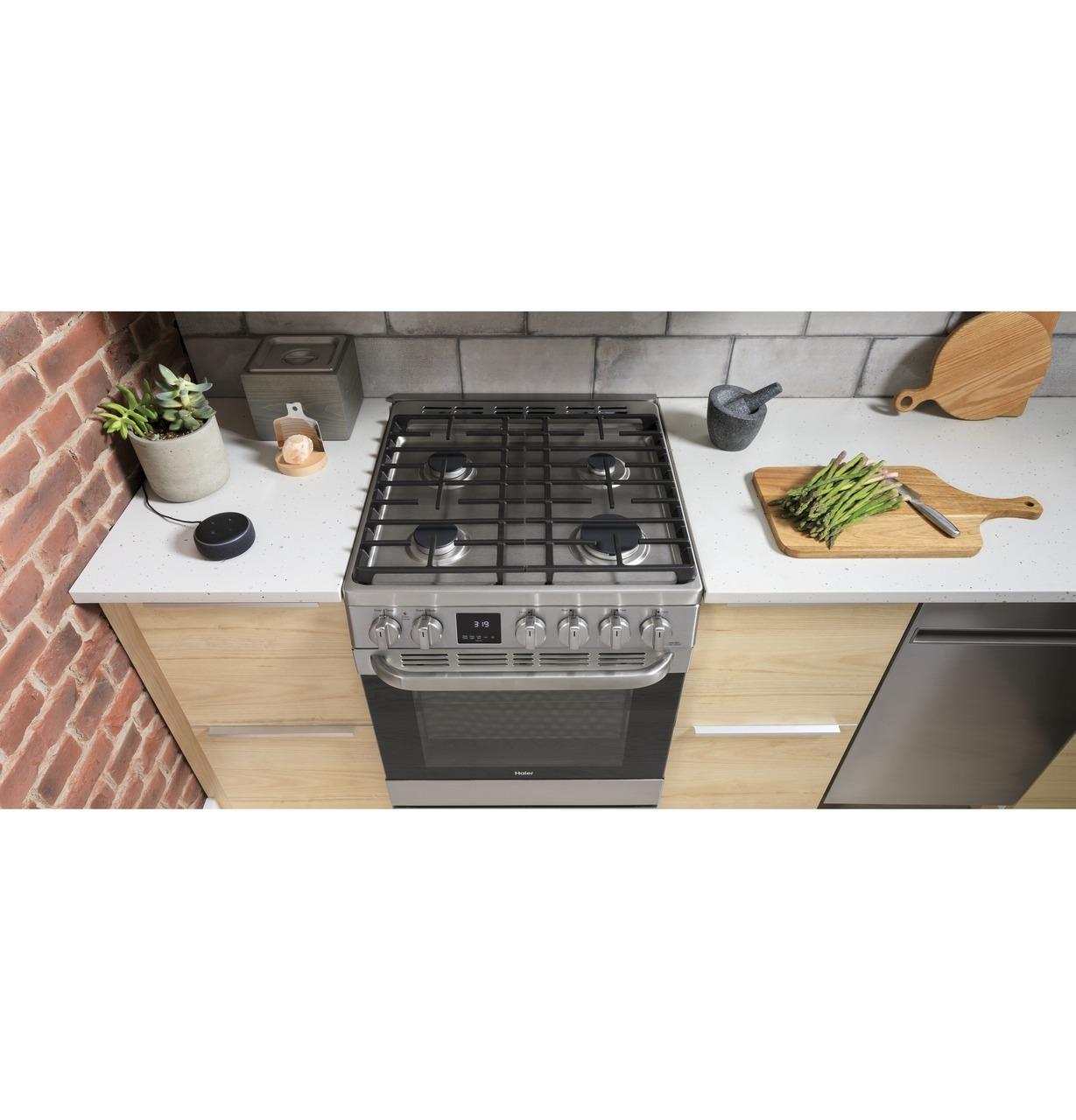 Haier 24" 2.9 Cu. Ft. Gas Free-Standing Range with Convection and Modular Backguard