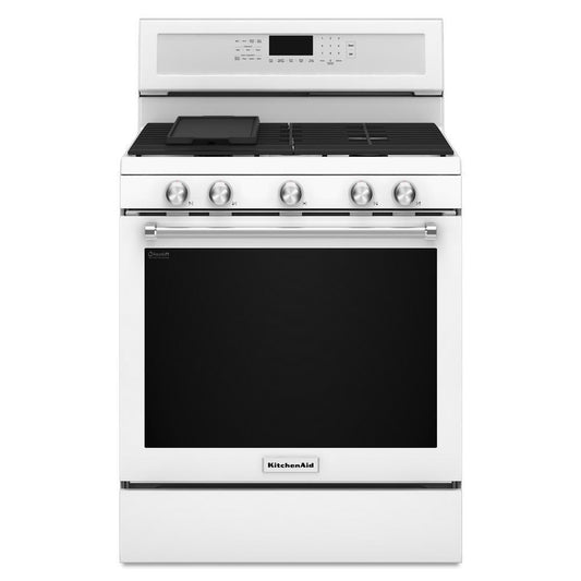 Kitchenaid KFGG500EWH 30-Inch 5-Burner Gas Convection Range