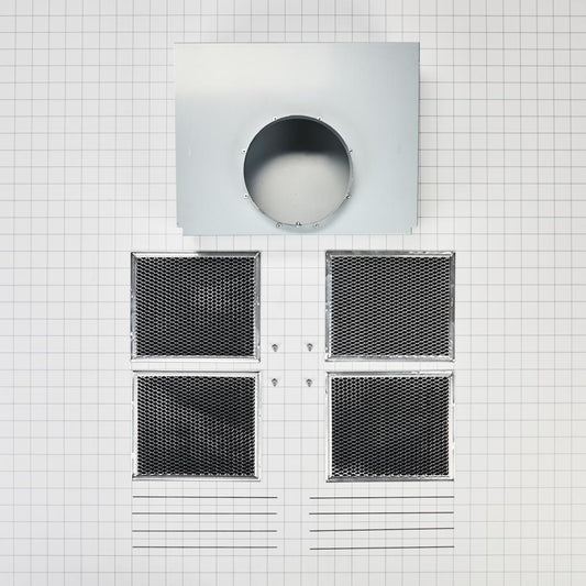 Whirlpool W11430925 Range Hood Wall Recirculation Kit with 2 Charcoal Filters, 4 Clips, and a Deflector Damper - Silver