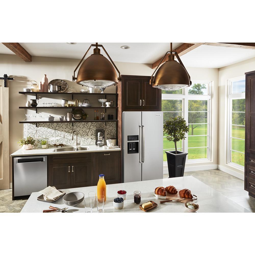 Kitchenaid KRSF705HPS 24.8 cu ft. Side-by-Side Refrigerator with Exterior Ice and Water and PrintShield™ finish