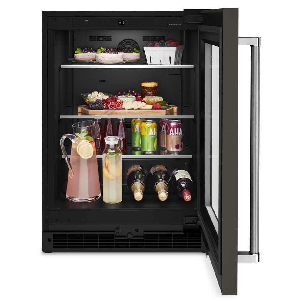 Kitchenaid KURR314KBS 24" Undercounter Refrigerator with Glass Door and Shelves with Metallic Accents and PrintShield™ Finish