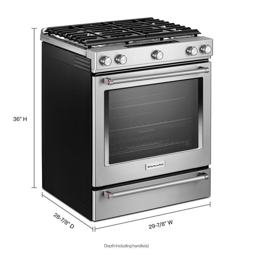 Kitchenaid KSGB900ESS 30-Inch 5 Burner Gas Convection Slide-In Range with Baking Drawer