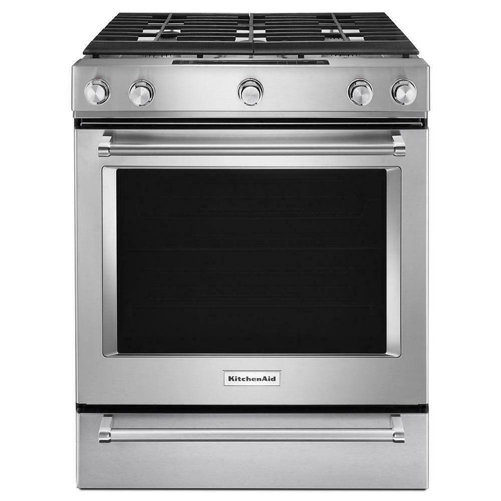 Kitchenaid KSGB900ESS 30-Inch 5 Burner Gas Convection Slide-In Range with Baking Drawer