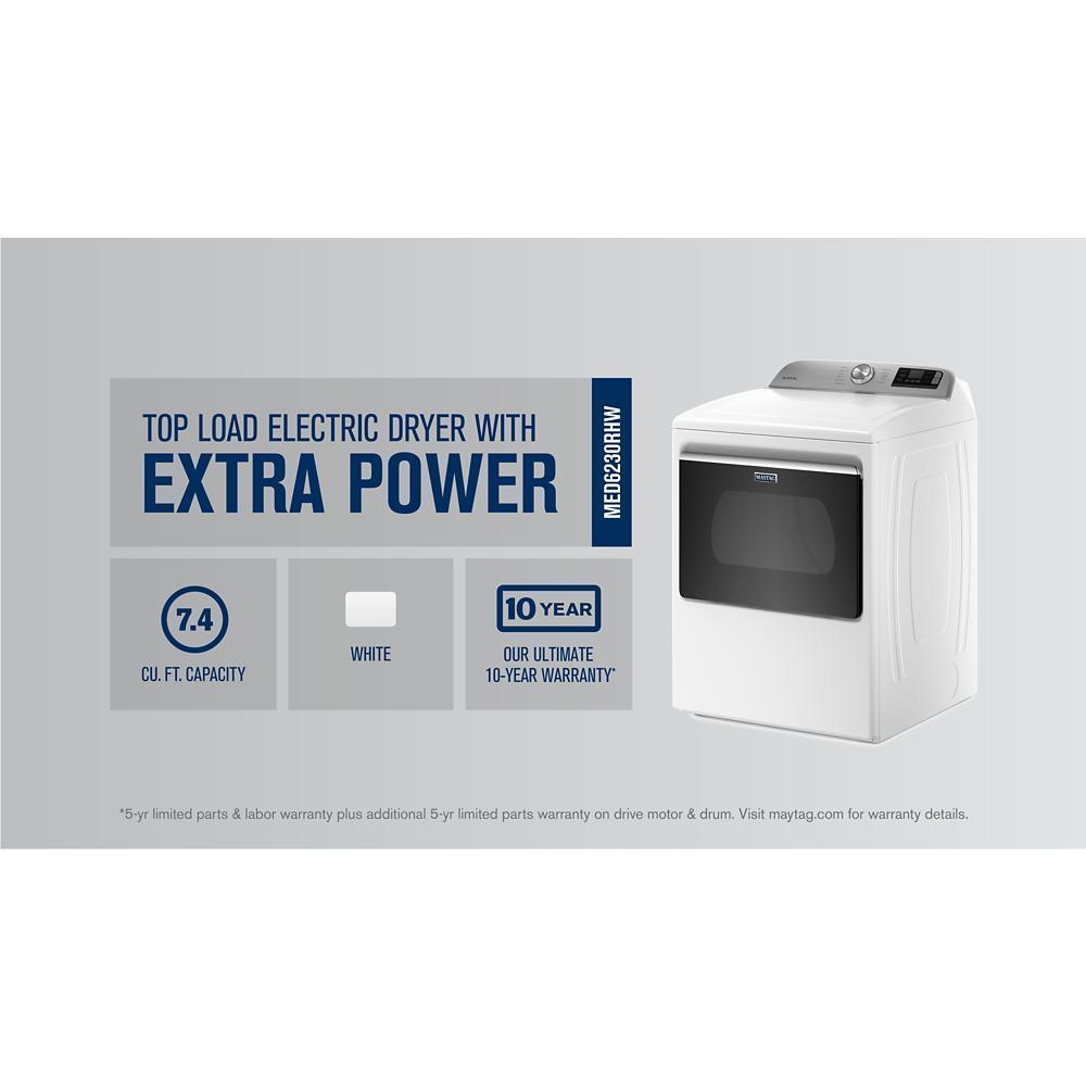 Maytag MED6230RHW Smart Top Load Electric Dryer with Extra Power Button - 7.4 cu. ft.