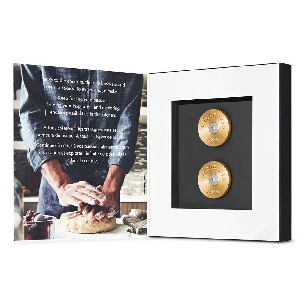 W11368841NE KitchenAid Commercial-Style Range Handle Medallion Kit - Gold (Includes Two Medallions, Screws, and One 1/8-IN Hex Wrench)