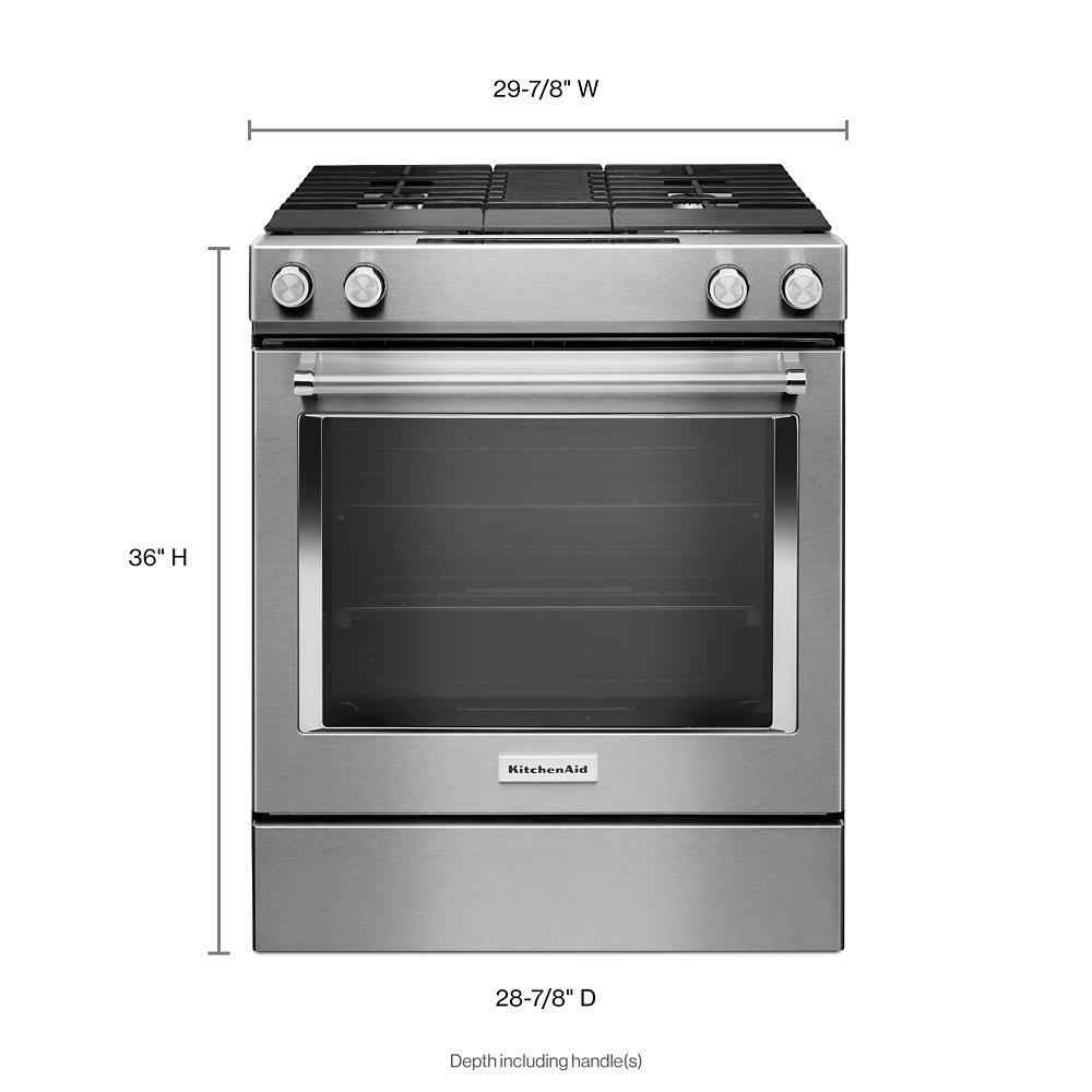 Kitchenaid KSDG950ESS 30-Inch 4-Burner Dual Fuel Downdraft Slide-In Range