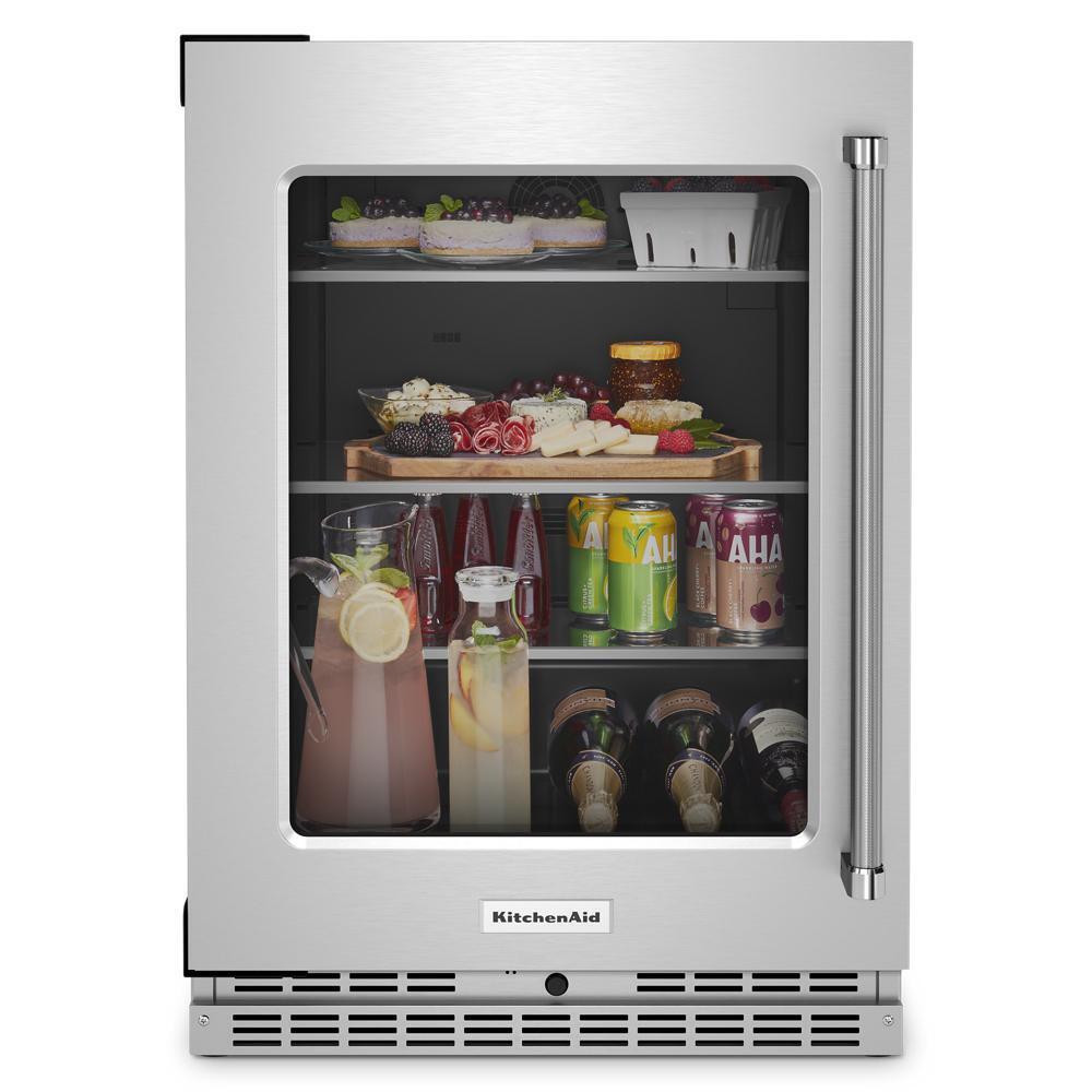 Kitchenaid 24" Undercounter Refrigerator with Glass Door and Shelves with Metallic Accents