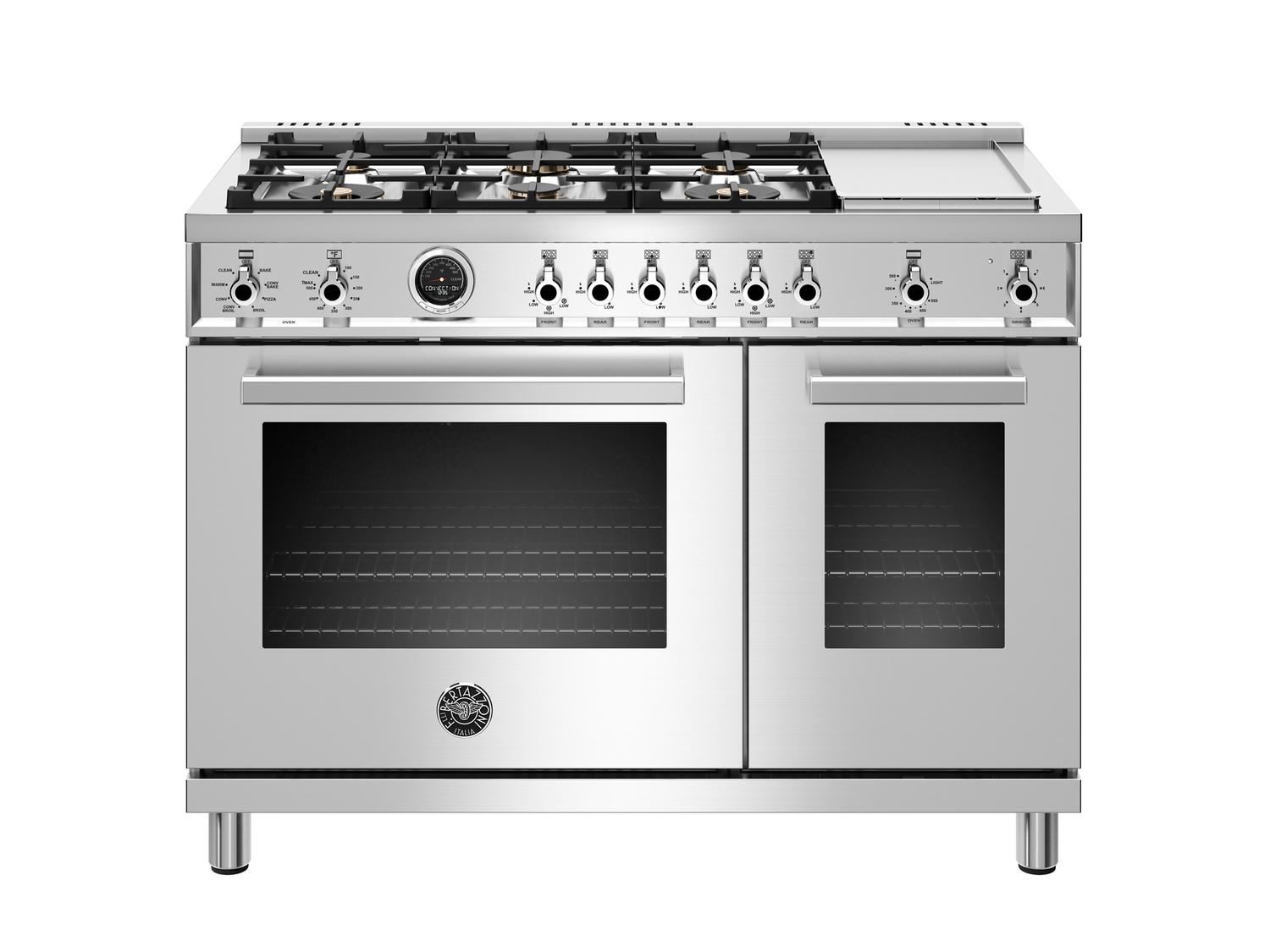 BERTAZZONI 48'' All Gas Range, 6 Brass Burner, Griddle - MAST486GGASXT