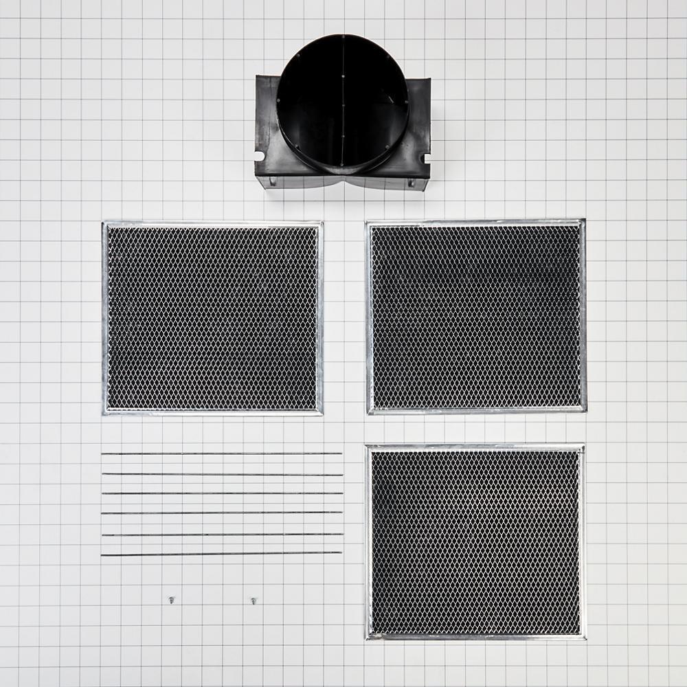 Whirlpool W11430940 Range Wall Hood Recirculation Kit - Silver (Includes Two Charcoal Filters, Four Rod-Style Clips, and One Deflector Damper)