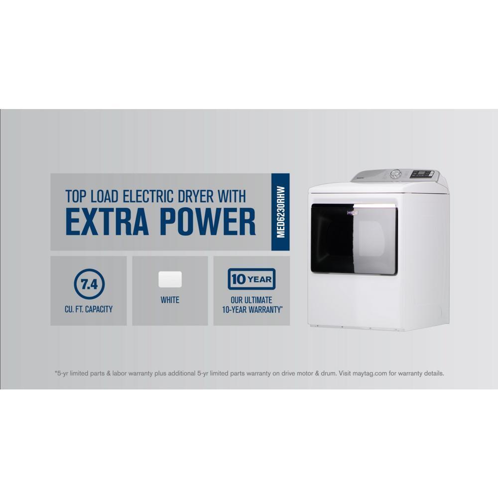 Maytag MED6230RHW Smart Top Load Electric Dryer with Extra Power Button - 7.4 cu. ft.