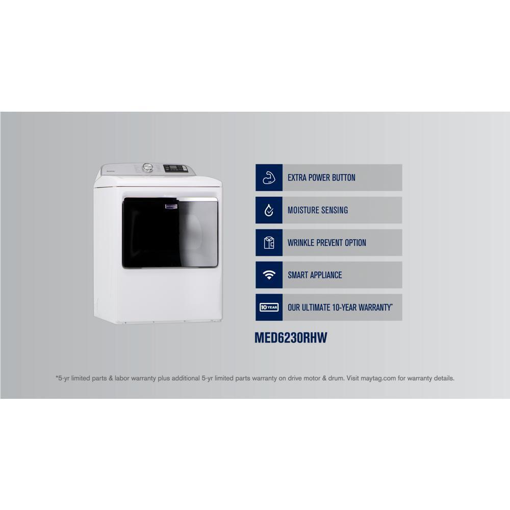 Maytag MED6230RHW Smart Top Load Electric Dryer with Extra Power Button - 7.4 cu. ft.