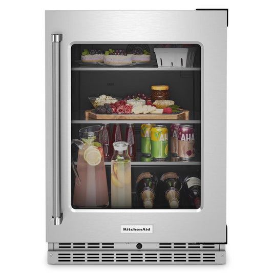 Kitchenaid KURR314KSS 24" Undercounter Refrigerator with Glass Door and Shelves with Metallic Accents