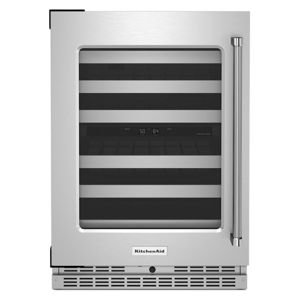 Kitchenaid KUWL314KSS 24" Undercounter Wine Cellar with Glass Door and Metal-Front Racks
