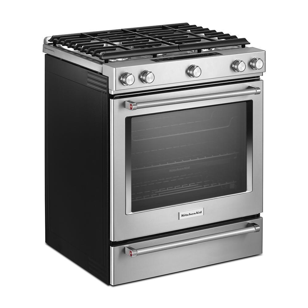Kitchenaid KSGB900ESS 30-Inch 5 Burner Gas Convection Slide-In Range with Baking Drawer