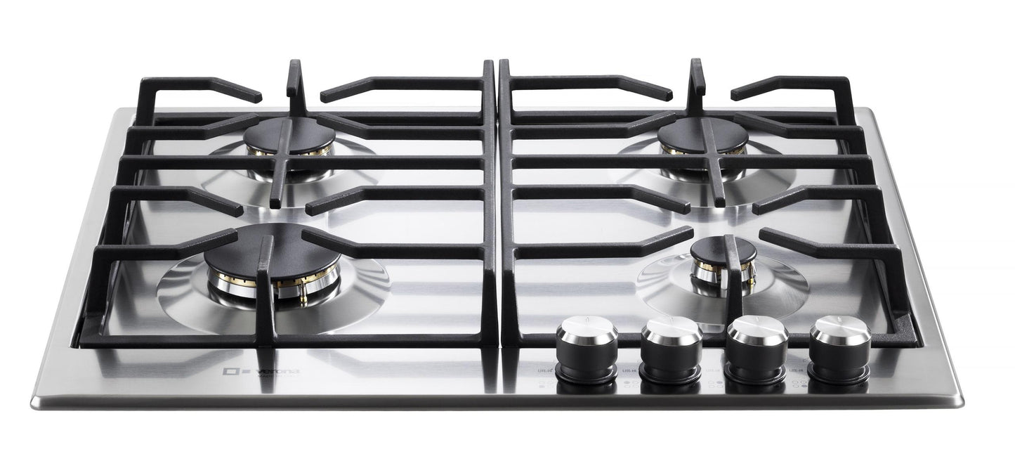 VDGCT424FSS Verona 24" Designer Gas Cooktop-Brass Burners SS