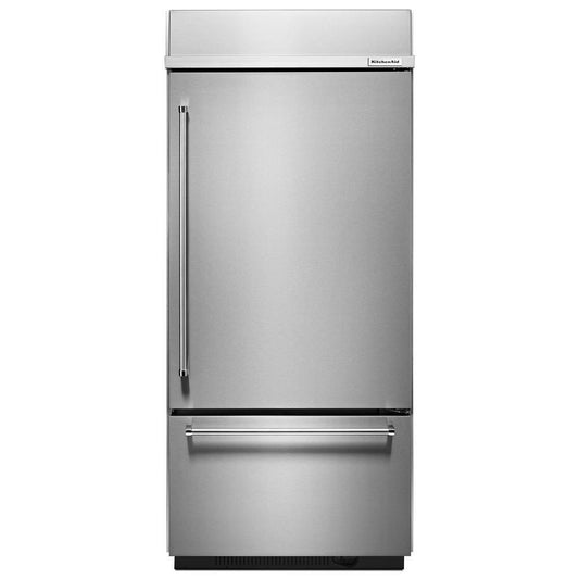 Kitchenaid KBBR306ESS 20.9 Cu. Ft. 36" Width Built-In Stainless Bottom Mount Refrigerator with Platinum Interior Design