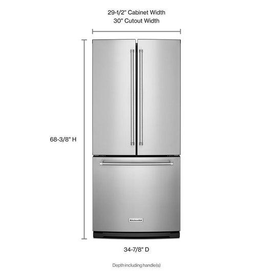 Kitchenaid KRFF300ESS 20 cu. Ft. 30-Inch Width Standard Depth French Door Refrigerator with Interior Dispense