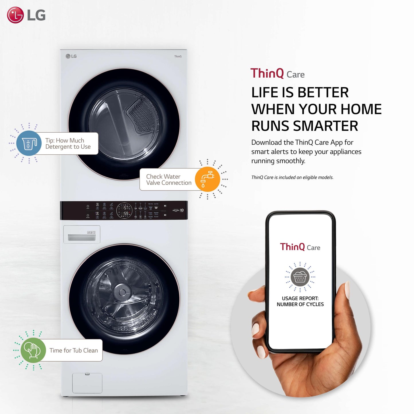 Lg WKG101HWA Single Unit Front Load LG WashTower™ with Center Control™ 4.5 cu. ft. Washer and 7.4 cu. ft. Gas Dryer