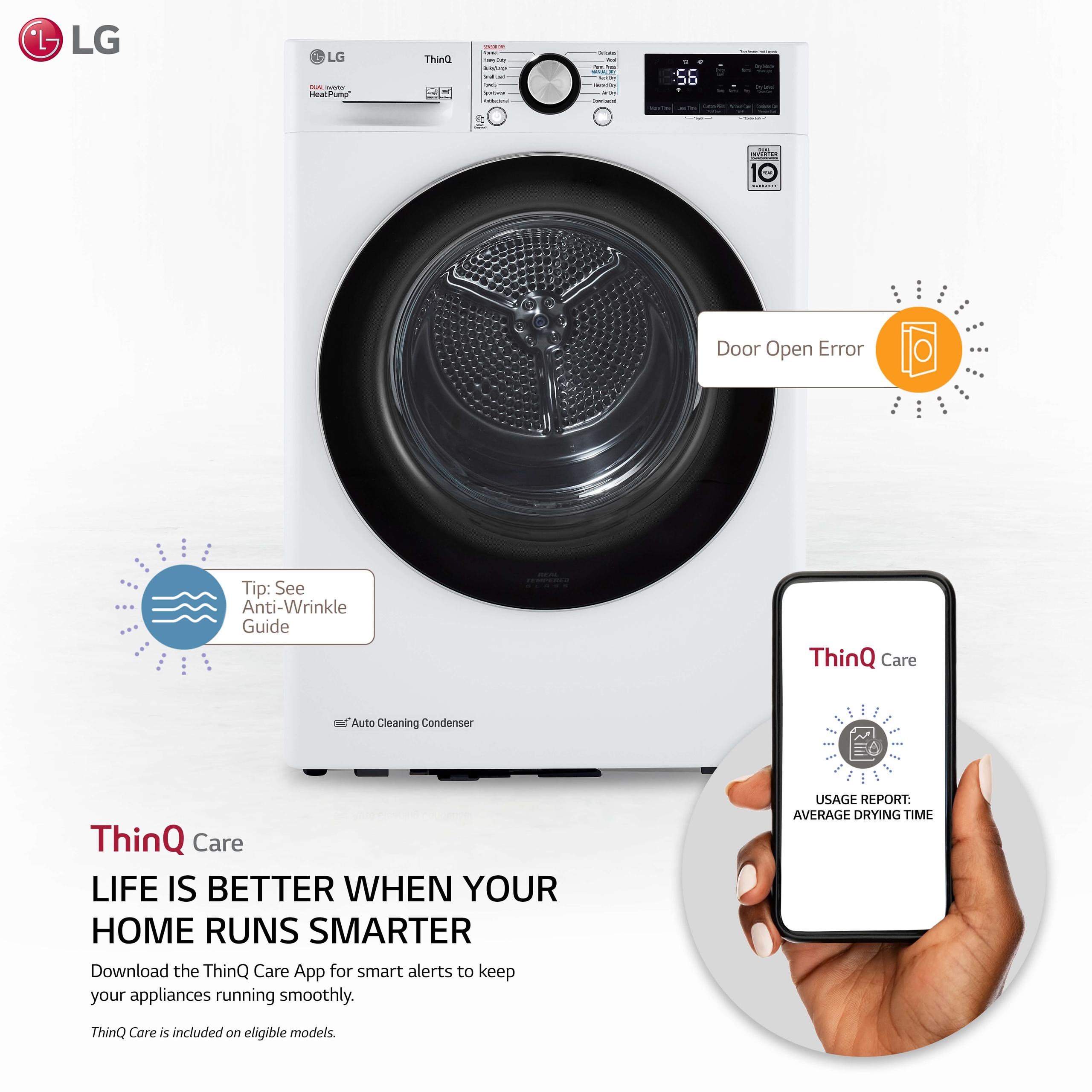 Lg 4.2 cu.ft. Smart wi-fi Enabled Compact Front Load Dryer with Dual Inverter HeatPump™ Technology