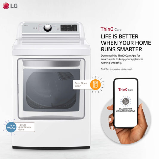 Lg 7.3 cu. ft. Ultra Large Capacity Smart wi-fi Enabled Rear Control Electric Dryer with EasyLoad™ Door