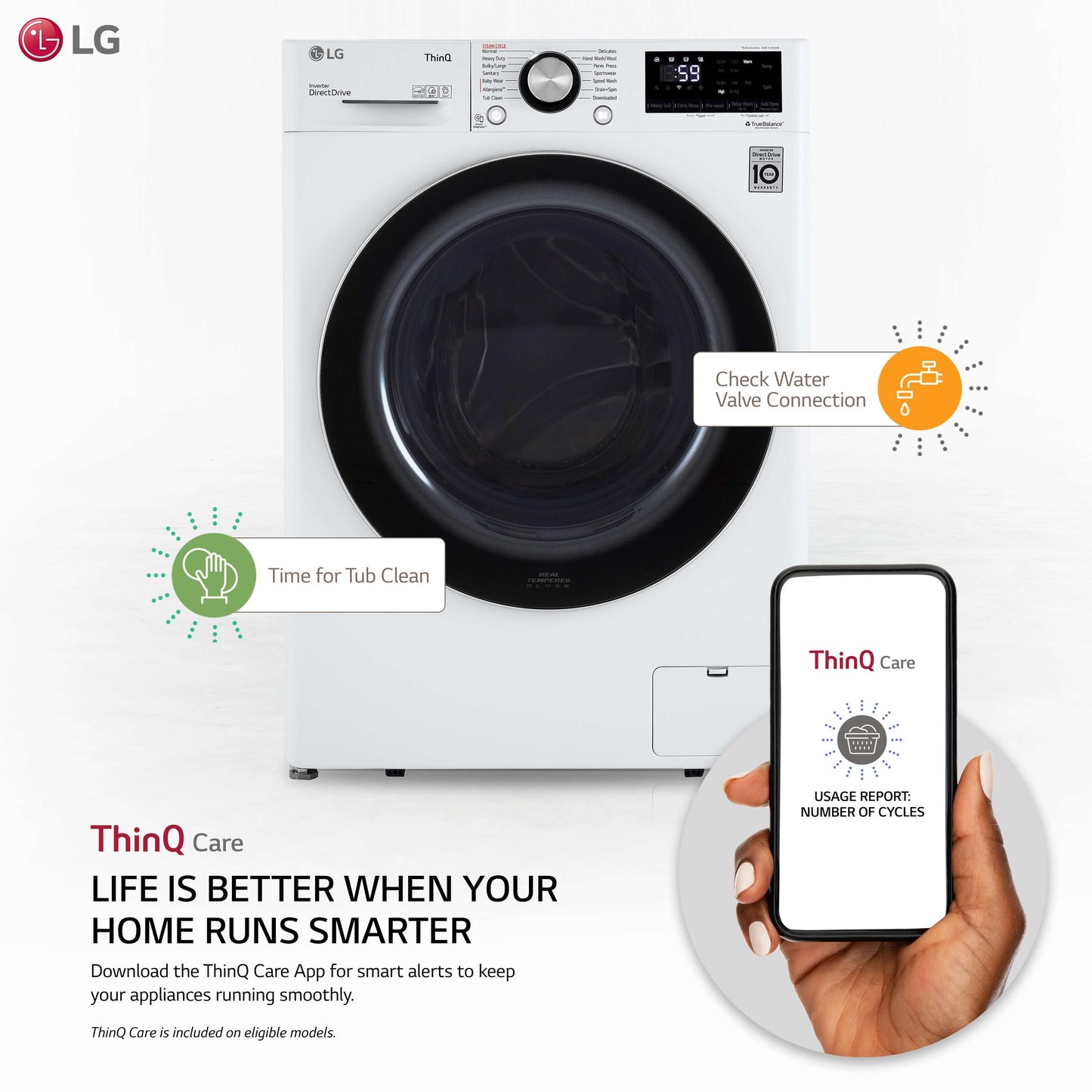 Lg WM1455HWA 2.4 cu. ft. Smart Wi-Fi Enabled Compact Front Load Washer with Built-In Intelligence