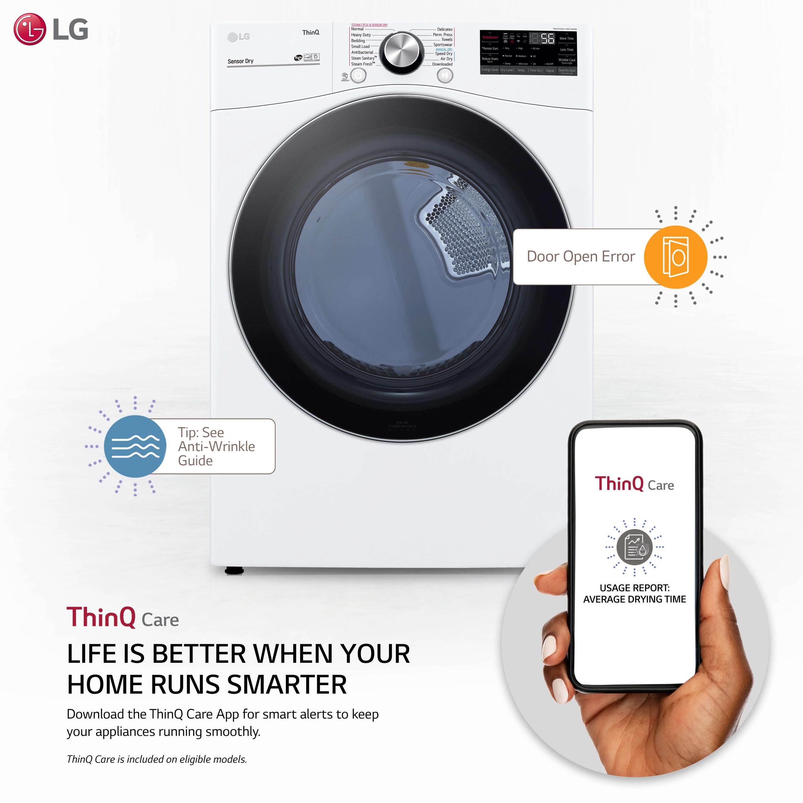 Lg 7.4 cu. ft. Ultra Large Capacity Smart wi-fi Enabled Front Load Gas Dryer with TurboSteam™ and Built-In Intelligence