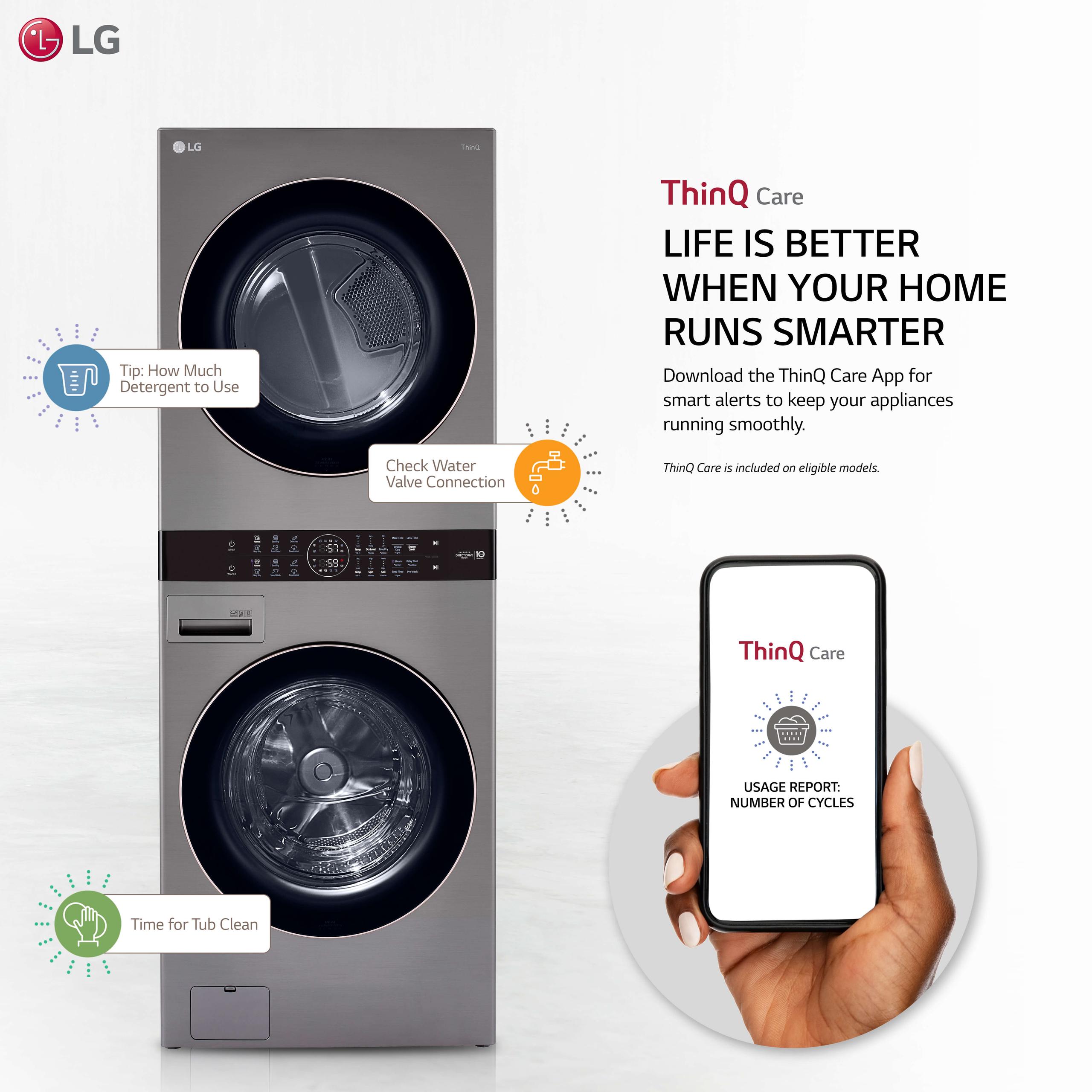 Lg Single Unit Front Load LG WashTower™ with Center Control™ 4.5 cu. ft. Washer and 7.4 cu. ft. Electric Dryer