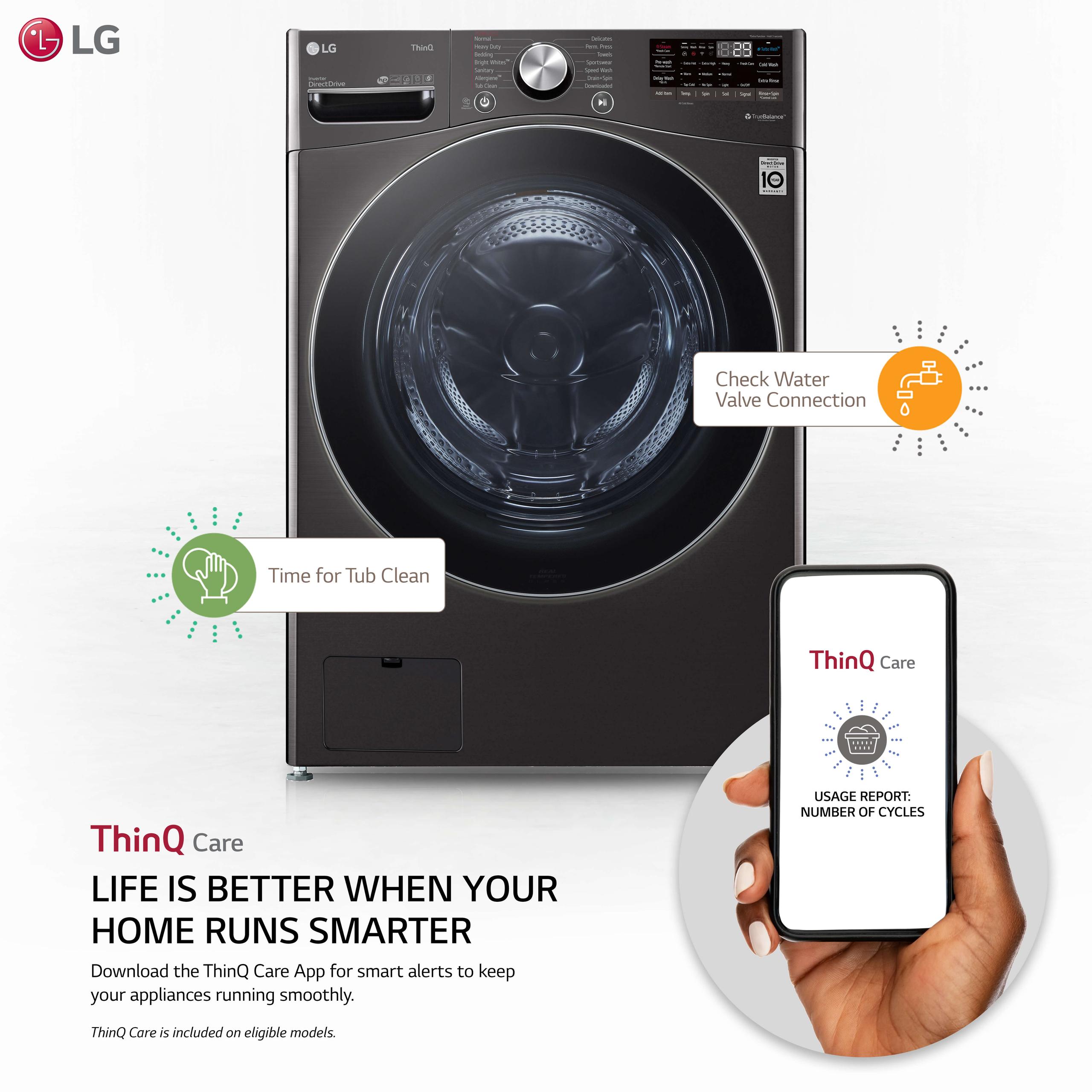 Lg 5.0 cu. ft. Mega Capacity Smart wi-fi Enabled Front Load Washer with TurboWash™ 360(degree) and Built-In Intelligence