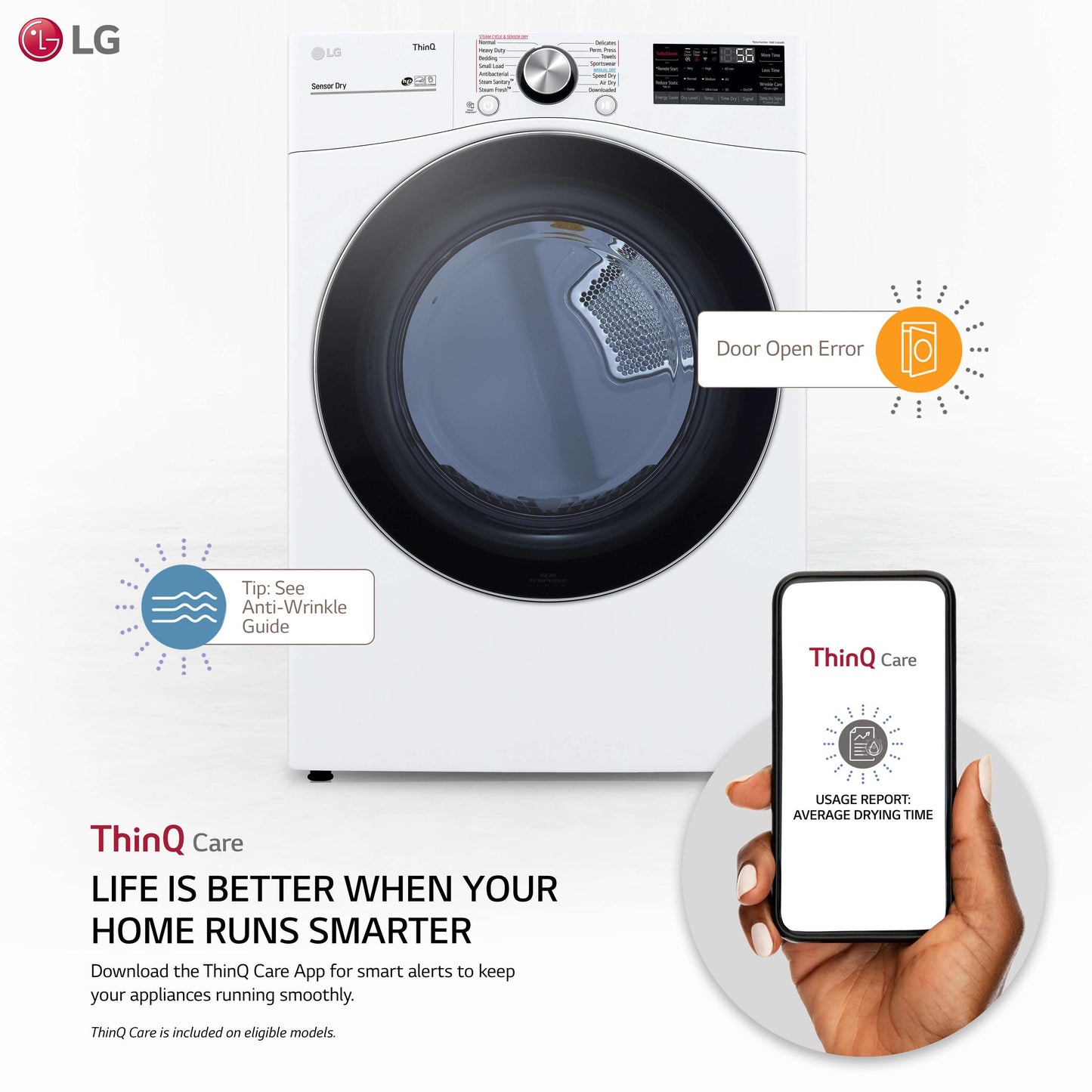 Lg DLEX4200W 7.4 cu. ft. Ultra Large Capacity Smart Wi-Fi Enabled Front Load Electric Dryer with TurboSteam™ and Built-In Intelligence