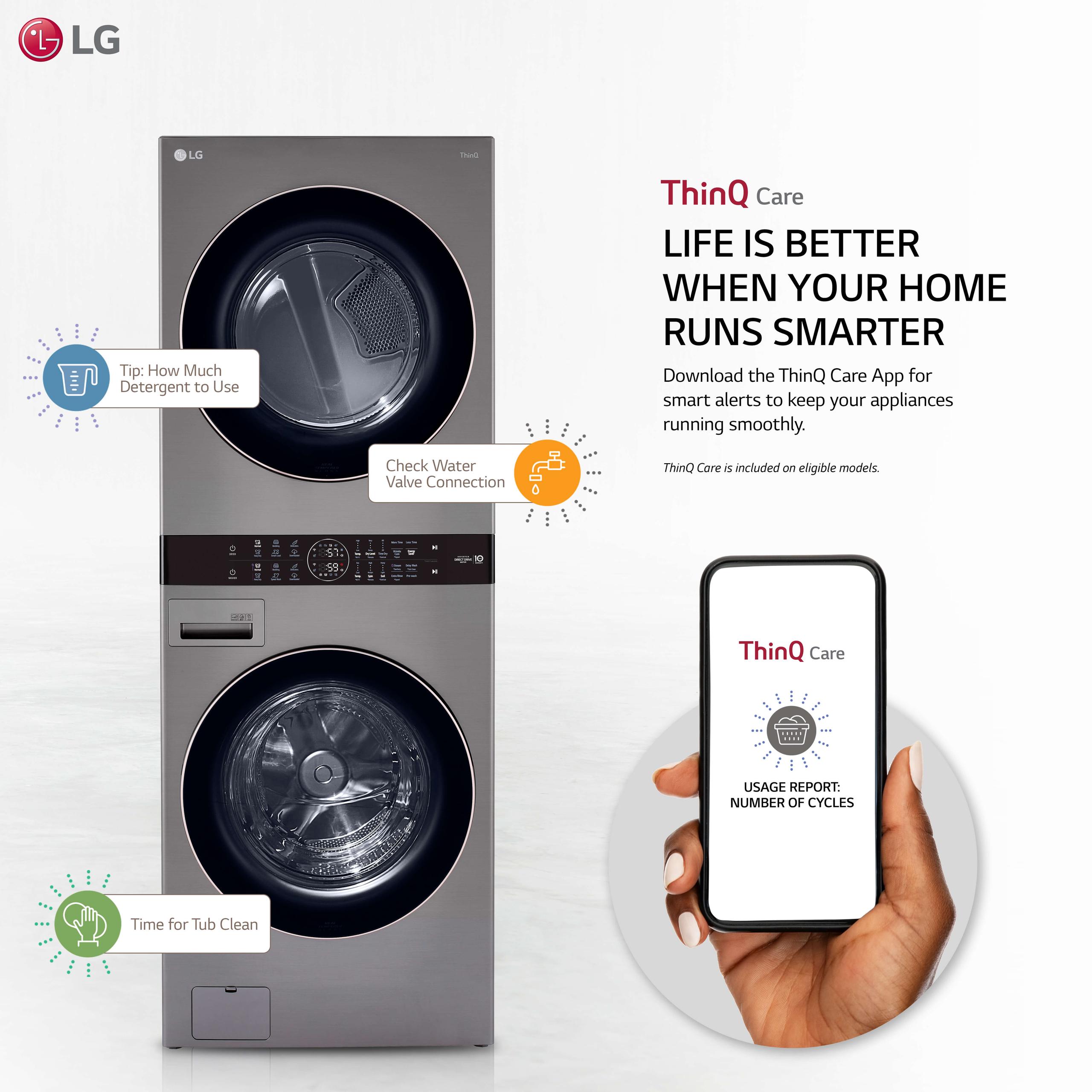 Lg Single Unit Front Load LG WashTower™ with Center Control™ 4.5 cu. ft. Washer and 7.4 cu. ft. Gas Dryer