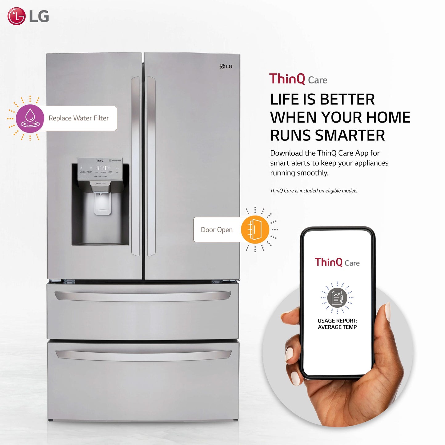 Lg LMXS28626S 28 cu. ft. 4-Door French Door, Standard Depth, Ice & Water, Double Freezer, Stainless Steel