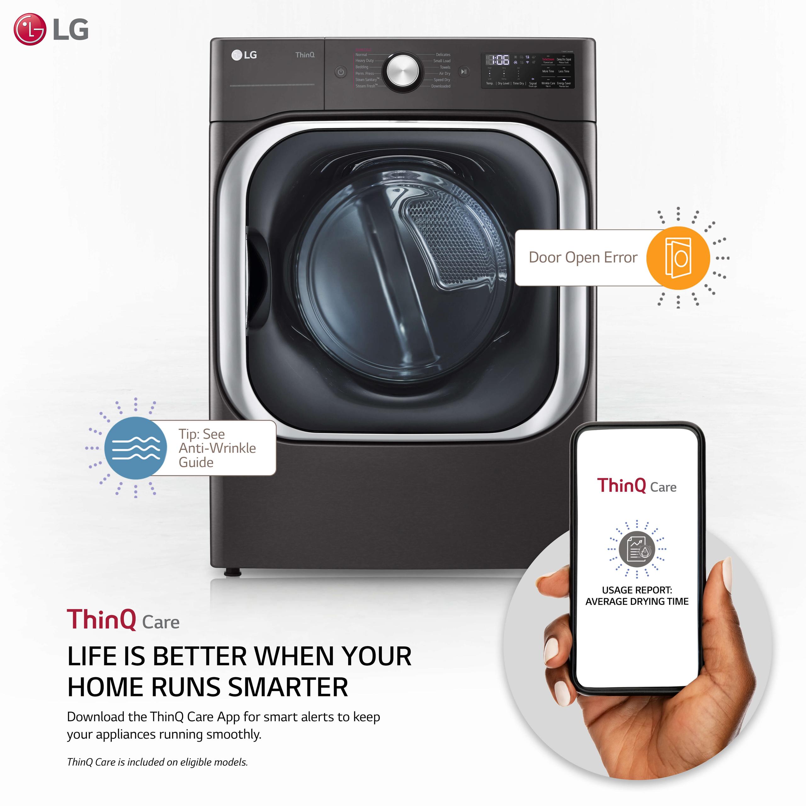 Lg 9.0 cu. ft. Mega Capacity Smart wi-fi Enabled Front Load Electric Dryer with TurboSteam™ and Built-In Intelligence