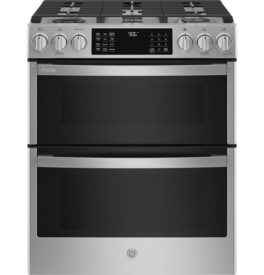 PGS960YPFS GE Profile™ 30" Smart Slide-In Front-Control Gas Double Oven Convection Fingerprint Resistant Range