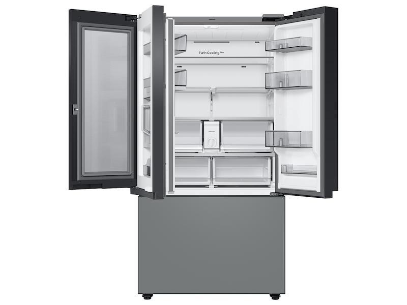 Samsung RF30BB69006MAA Bespoke 3-Door French Door Refrigerator (30 cu. ft.) - with Top Left and Family Hub™ Panel in White Glass - and Matte Grey Glass Bottom Door Panel