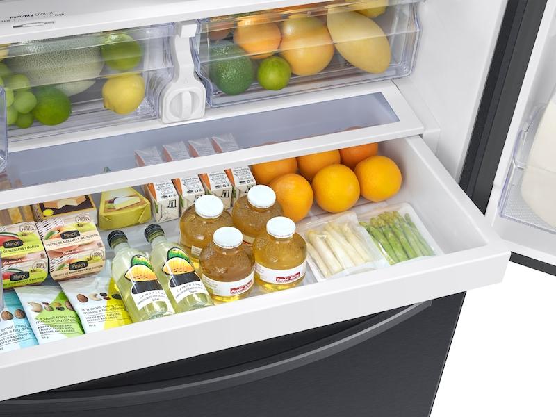 SAMSUNG 26.5 cu. ft. Large Capacity 3-Door French Door Refrigerator with Family Hub(TM) and External Water & Ice Dispenser in Black Stainless Steel